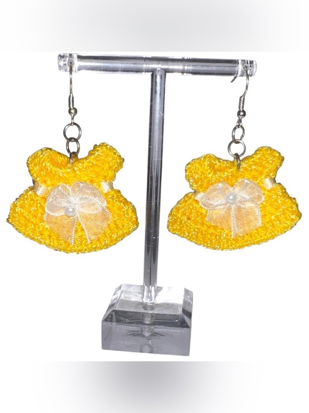 Handmade Crotchet yellow dress earrings.